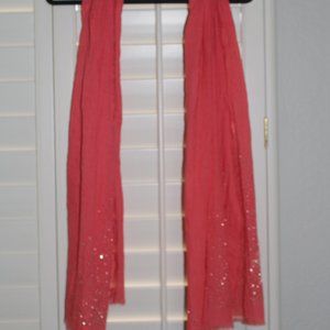 Coral Gold Studded Scarf 27x71" Fringe Ends Pier 1